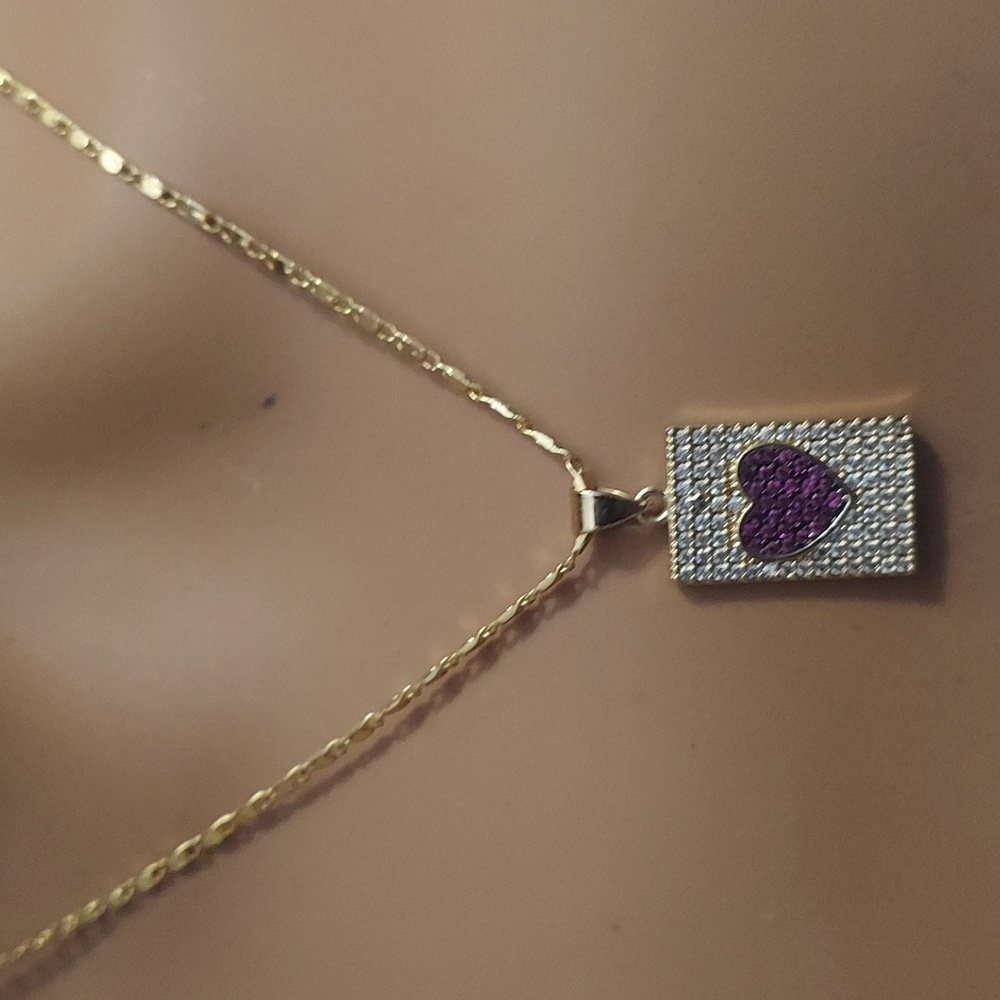 Heart Square 18kt Sterling Silver CZ Pink Pendant Necklace